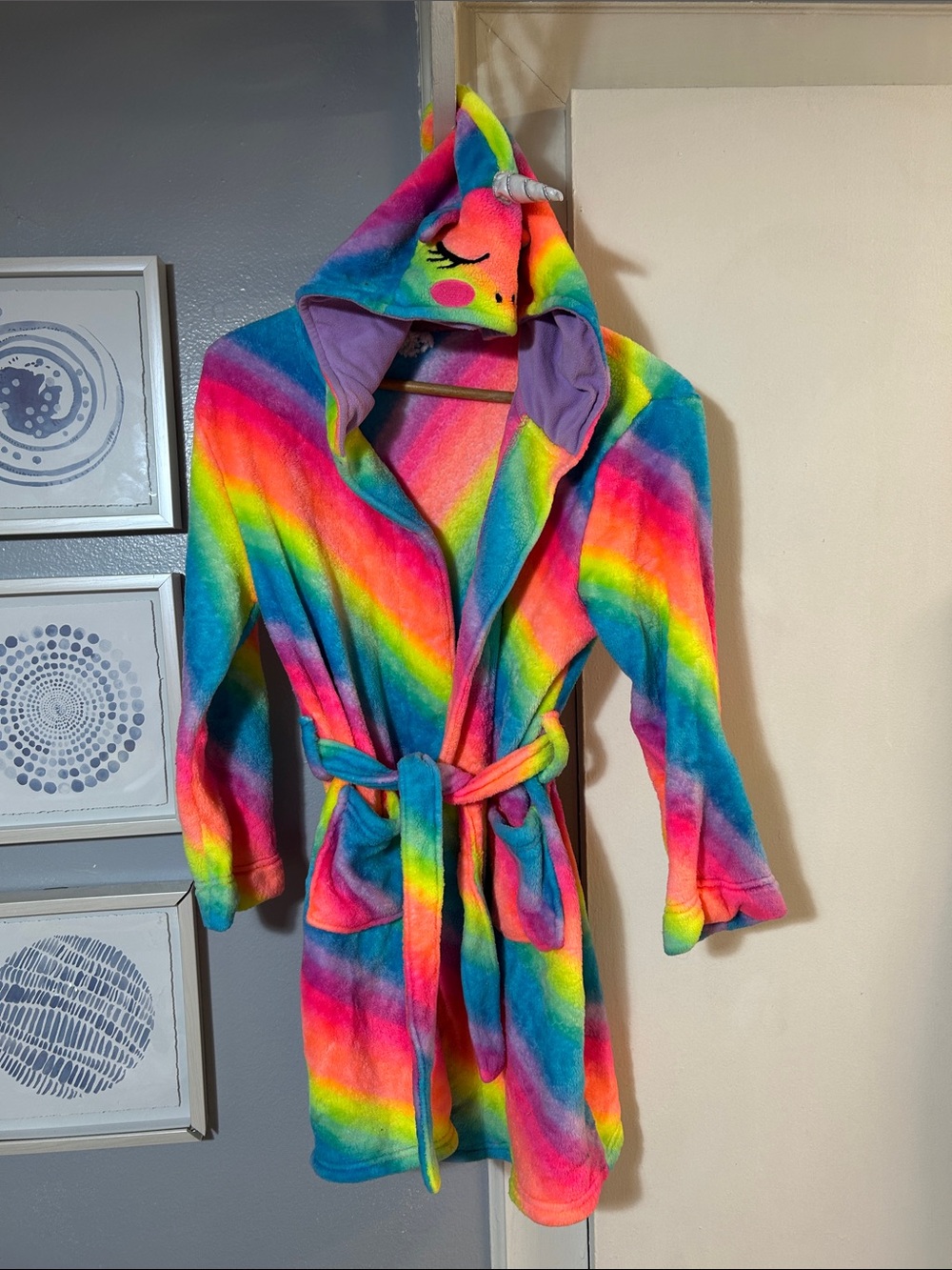 Girls Bathrobe Rainbow 3D Animal Unicorn Fleece Loungewears Size XL